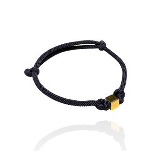 14 Ayar Altın Küp Model Siyah İpli Unisex Bileklik
