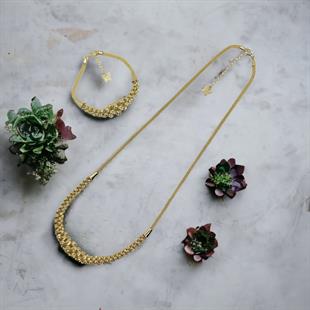 14 Ayar Kayze Sık Dorikalı Süzme Bileklik Kolye Takım