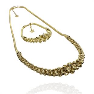 14 Ayar Kayze Sık Dorikalı Süzme Bileklik Kolye Takım