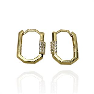 14 Ayar Taşlı Köşeli Model Tasarım Altın Küpe