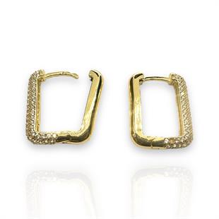 14 Ayar Taşlı Tasarım Kare Model Altın Küpe 