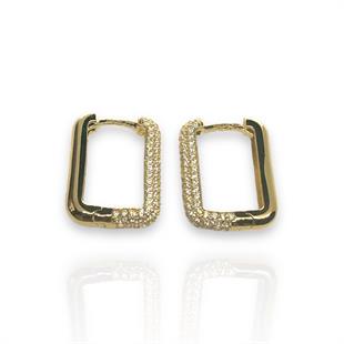 14 Ayar Taşlı Tasarım Kare Model Altın Küpe 