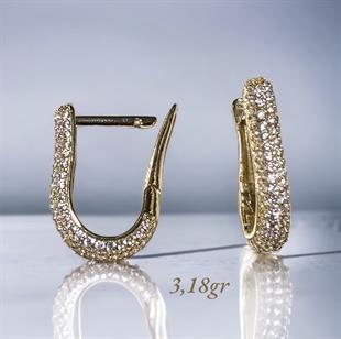 14 Ayar Taşlı Tasarım Model Altın Küpe 