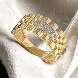 14 Ayar Taşlı Tasarım Model Altın Yüzük