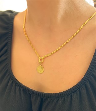 22 Ayar Çeyrek Reşatlı 14 Ayar Pullu Zincir Kolye