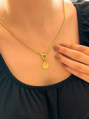 22 Ayar Çeyrek Reşatlı 14 Ayar Pullu Zincir Kolye