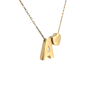Altın Nesil - 14 Ayar A Harfli Kalpli Hayalet Zincir Altın Kolye
