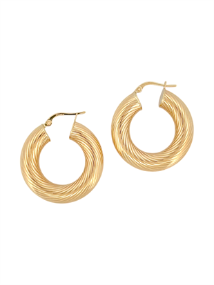 Altın Nesil - 14 Ayar Altın Çizgi Detaylı Kalın Halka Küpe