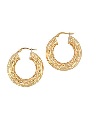 Altın Nesil - 14 Ayar Altın Kalın Çift Çizgi Detaylı Büyük Halka Küpe