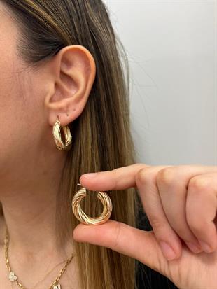 Altın Nesil - 14 Ayar Altın Kalın Çizgi Detaylı Halka Küpe