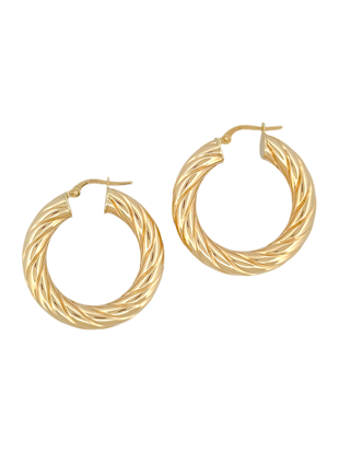 Altın Nesil - 14 Ayar Altın Kalın Çizgi Detaylı  Büyük Halka Küpe