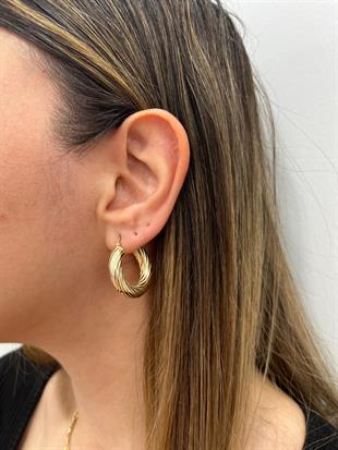 Altın Nesil - 14 Ayar Altın Kalın Çizgi Detaylı Halka Küpe