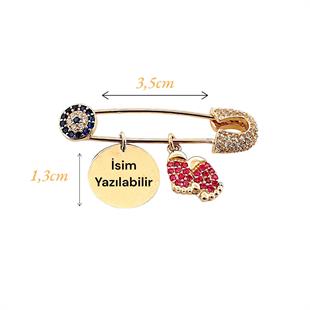 Altın Nesil - 14 Ayar Bebek Ayağı Detaylı Levha Bebek İğnesi Kırmızı