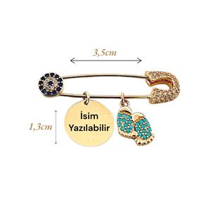 Altın Nesil - 14 Ayar Bebek Ayağı Detaylı Levha Bebek İğnesi Mavi