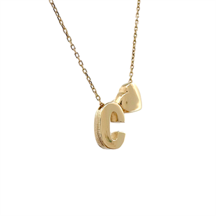 Altın Nesil - 14 Ayar C Harfli Kalpli Hayalet Zincir Altın Kolye