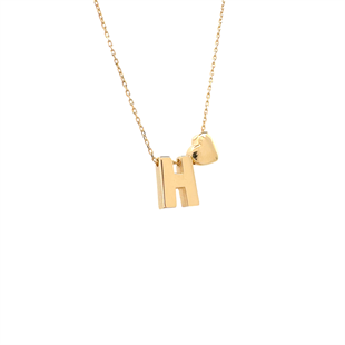 Altın Nesil - 14 Ayar H Harfli Kalpli Hayalet Zincir Altın Kolye