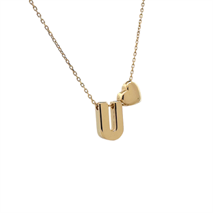 Altın Nesil - 14 Ayar U Harfli Kalpli Hayalet Zincir Altın Kolye