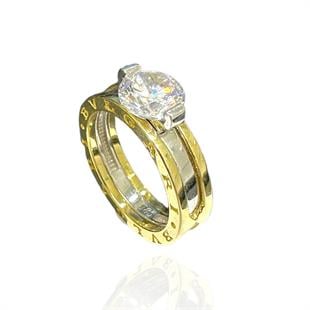 Hareketli İki Renkli Tektaş Yüzük 