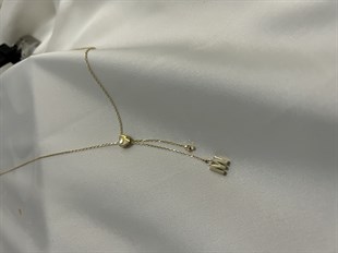 M Harfli Asansörlü Kalp Detaylı Altın Kolye 