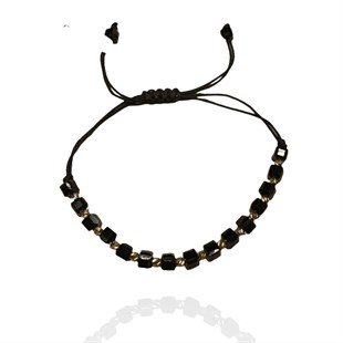 Siyah Taşlı Dorika Toplu Altın İp Bileklik