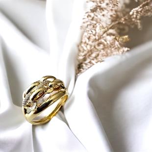 Tasarım İç İçe Geçmiş Model 14 Ayar Altın İçi Boş Yüzük