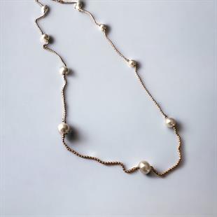 Tasarım Model İncili 14 Ayar Altın Kolye