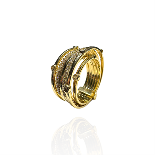 Taşlı Kıvrımlı Altın Tasarım Yüzük