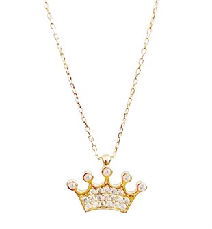 Taşlı Taç Model Altın Kolye 