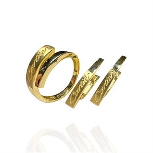 Tuana Kartier Model 14 Ayar Altın Küpe Yüzük Set