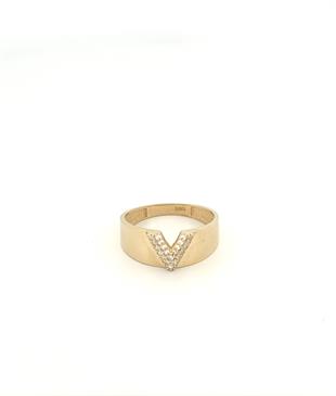 V Model Kalın Kollu Taşlı Spor Altın Yüzük