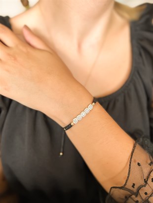 Zirkon Taşlı İpli Altın Bileklik 