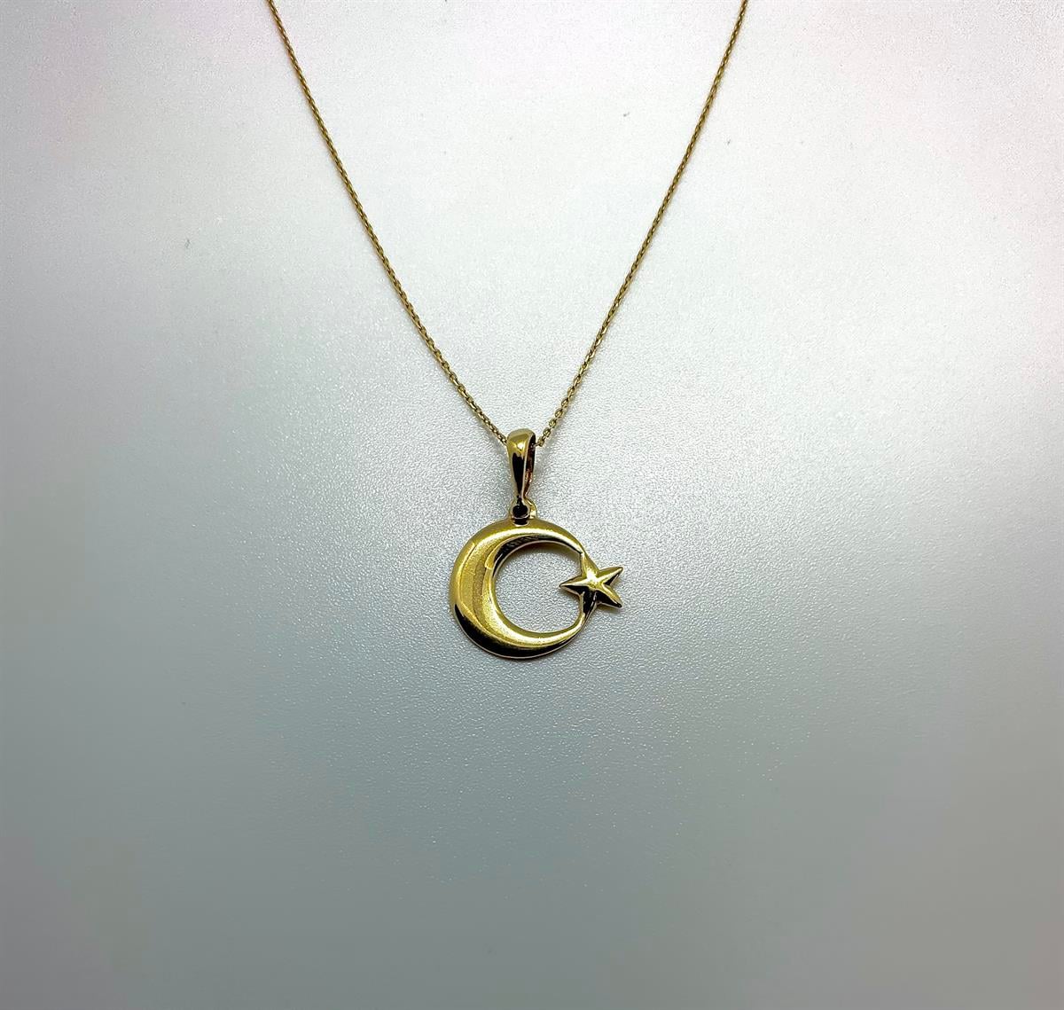 14 Ayar Altın Ay Yıldız Kolye 