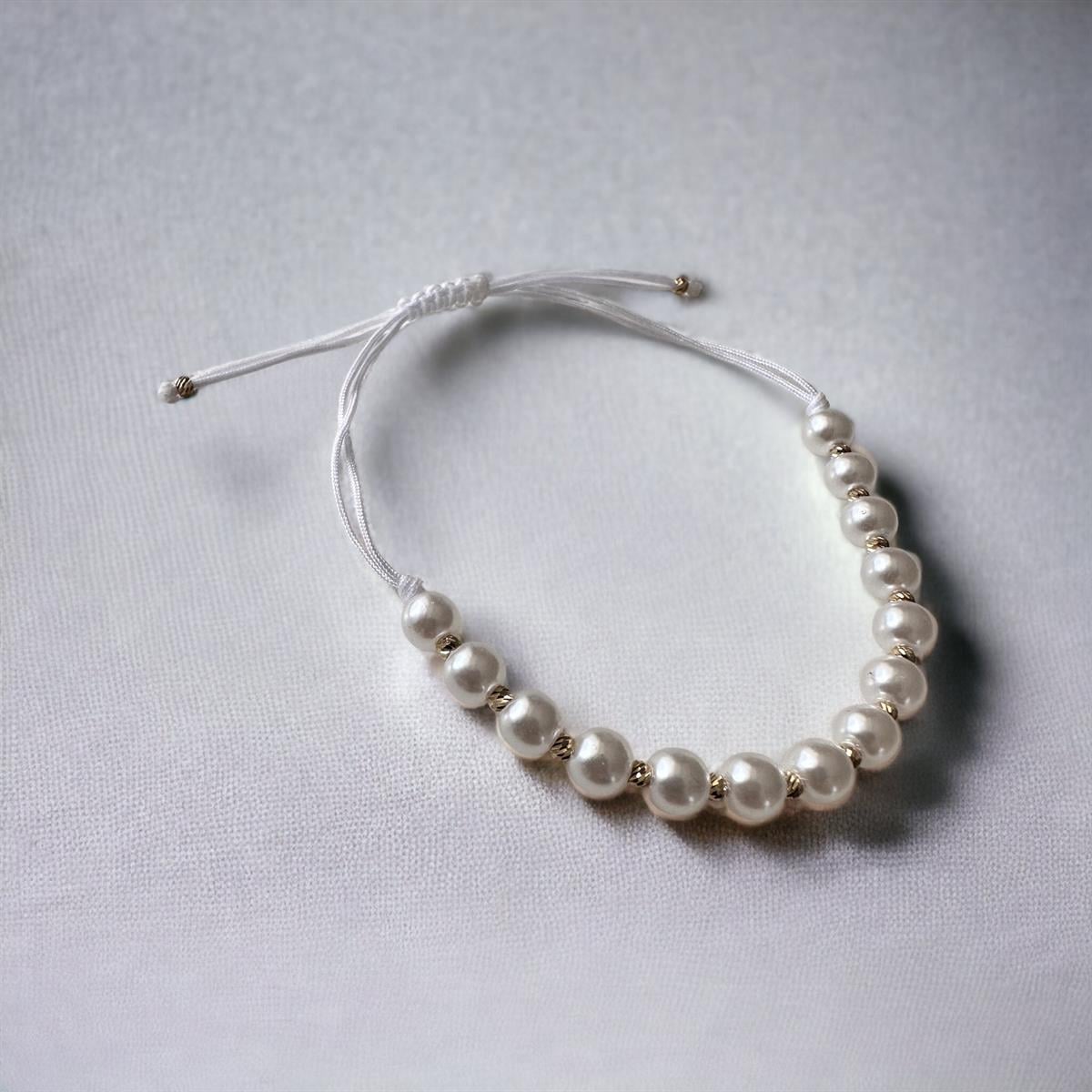 14 Ayar Altın İpli  inci Model Bileklik 