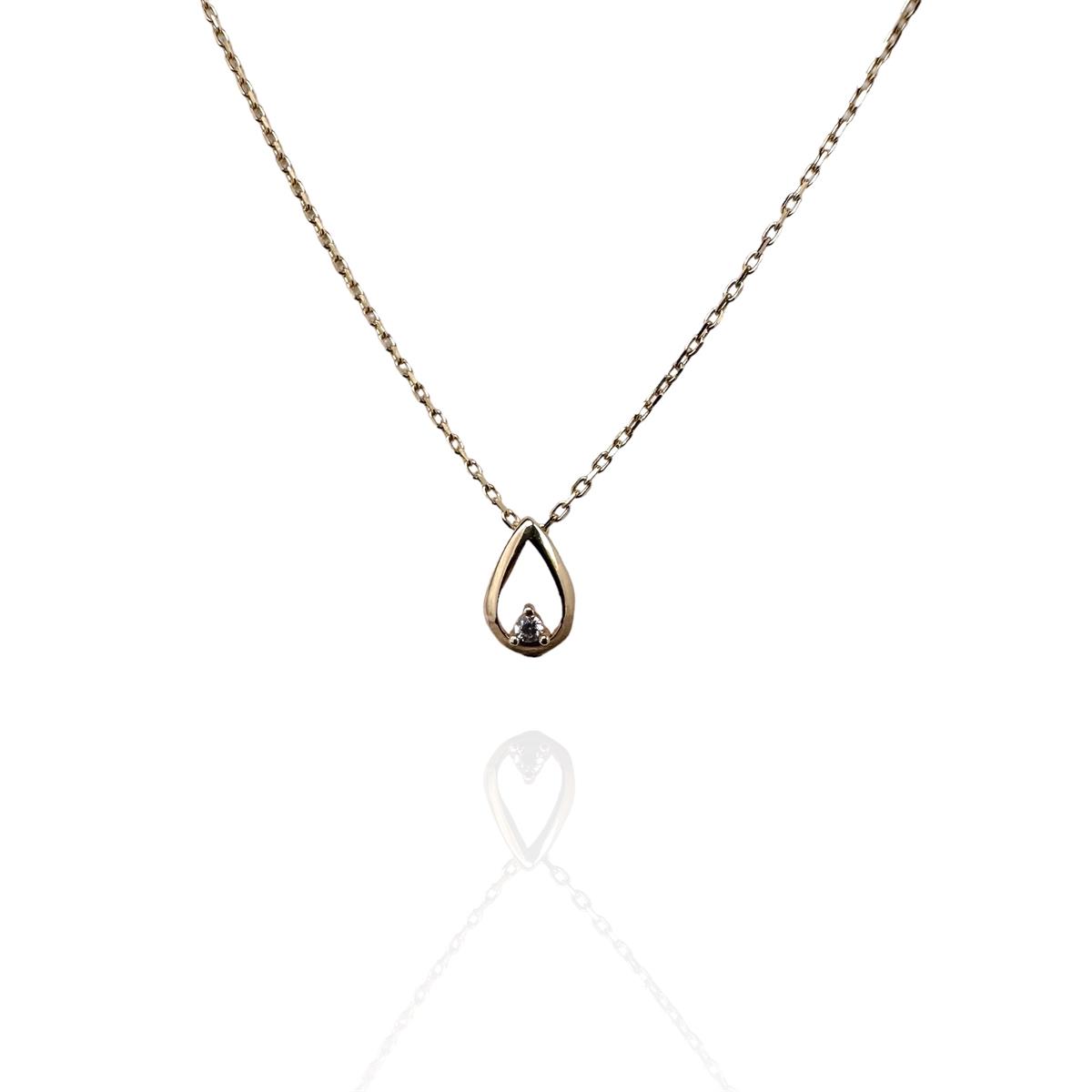 14 Ayar Altın Taşlı Damla Model Tasarım Kolye 