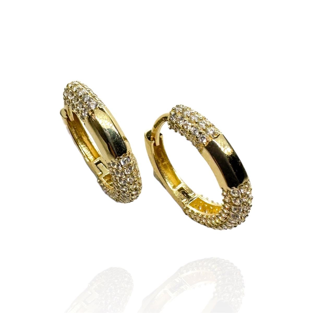 14 Ayar Taşlı Halka Model Altın Küpe 