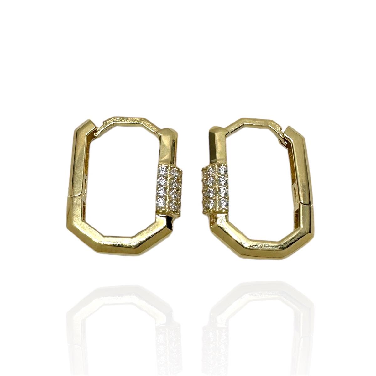 14 Ayar Taşlı Köşeli Model Tasarım Altın Küpe