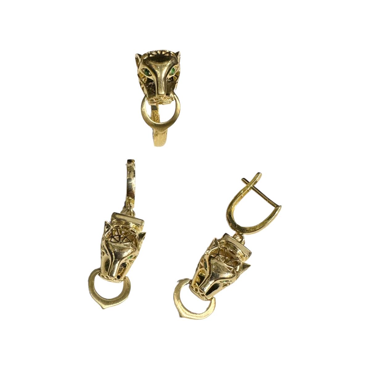 14 Ayar Tiger Model Altın Yüzük Küpe Set 