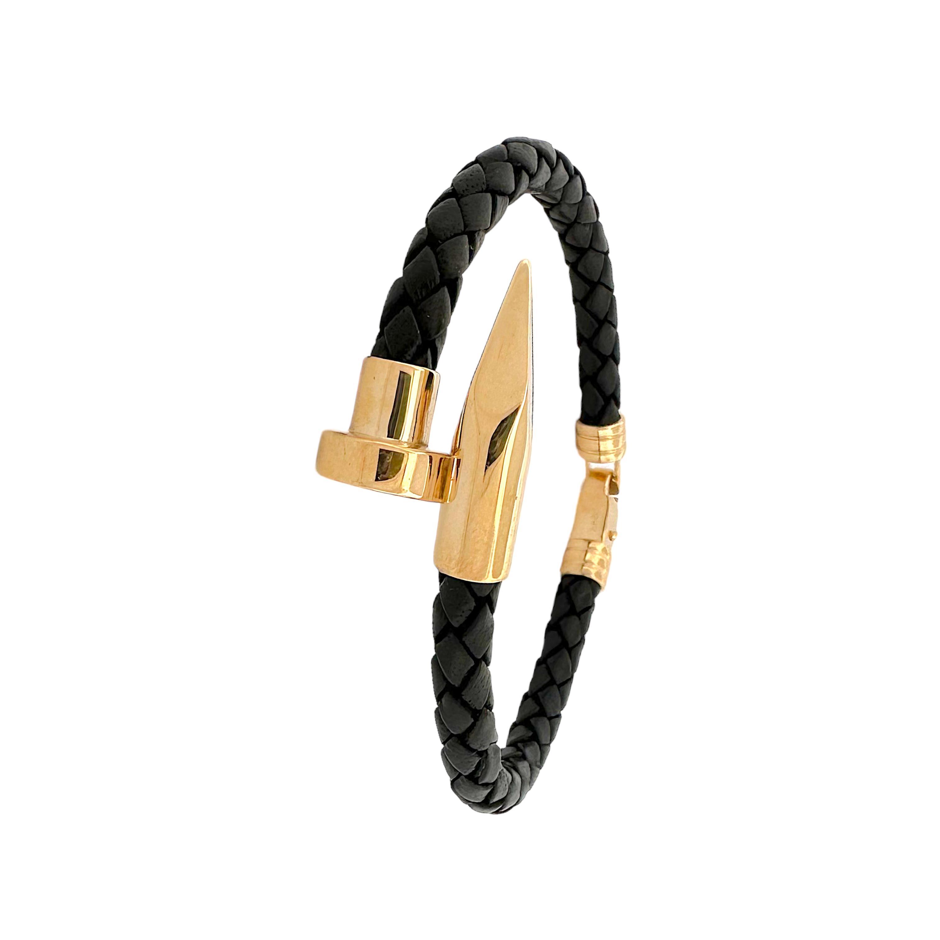 Altın Nesil - 14 Ayar Altın Çivi Model Örme Kauçuk Bileklik