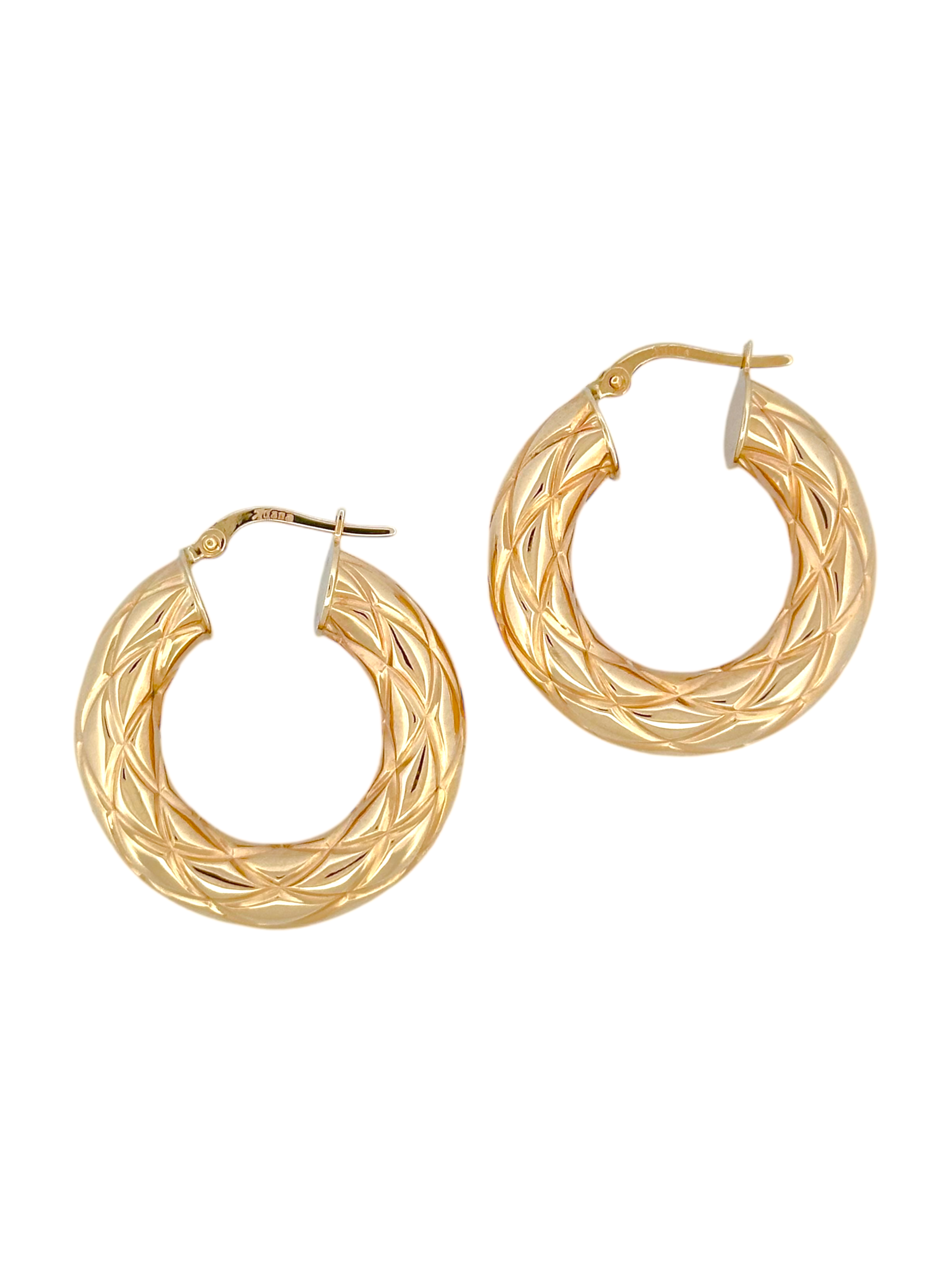 Altın Nesil - 14 Ayar Altın Kalın Çift Çizgi Detaylı Büyük Halka Küpe