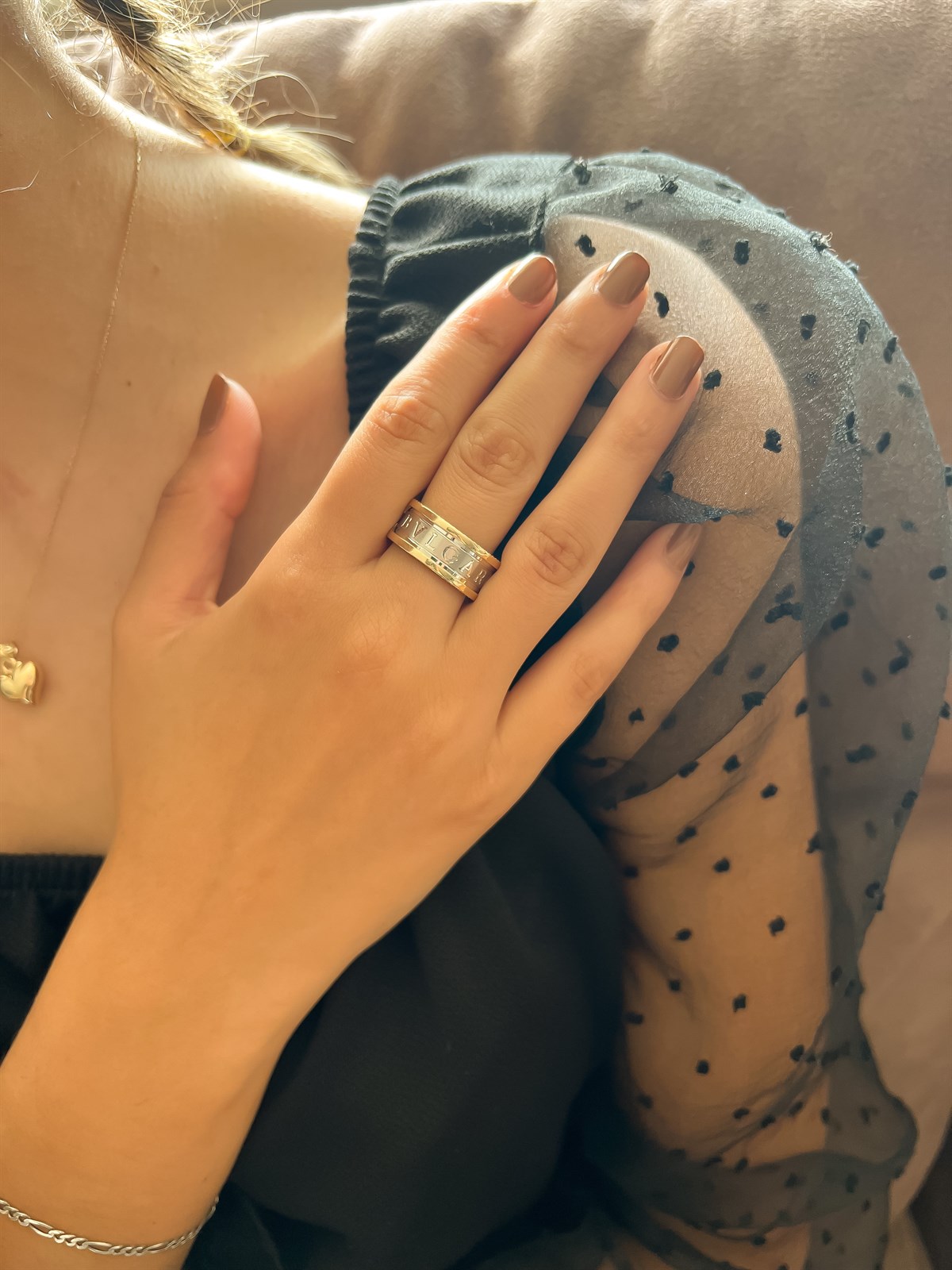 Bulgari Model Taşlı Beyaz Ve Sarı Altın Yüzük