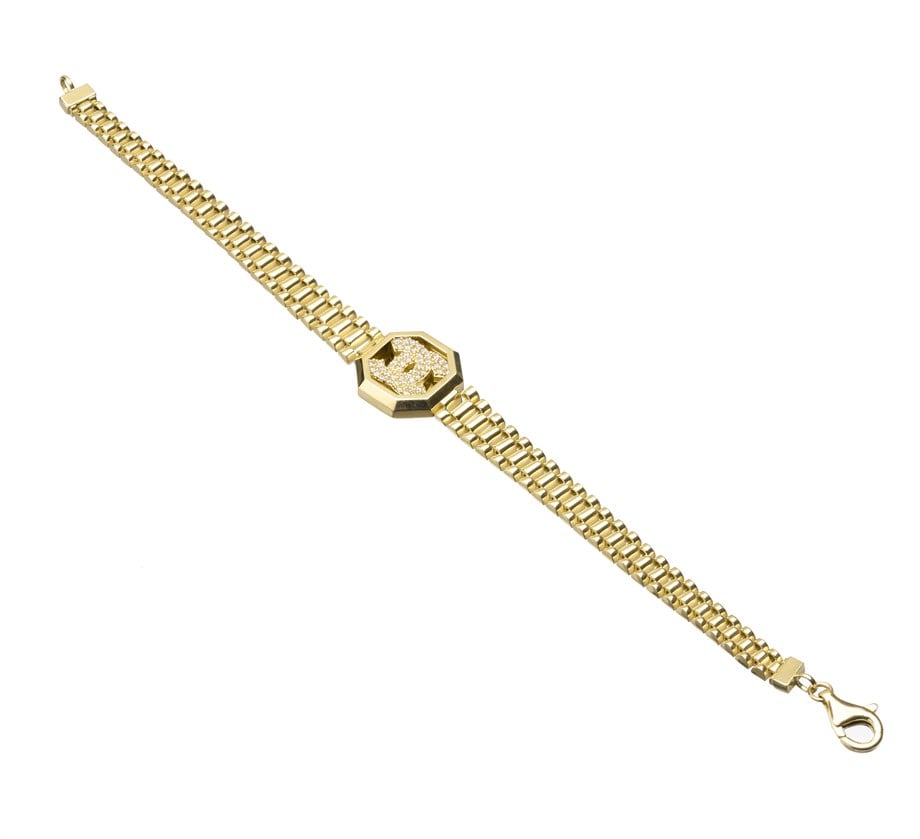 Kordonlu Taşlı Chanel Model Altın Bileklik