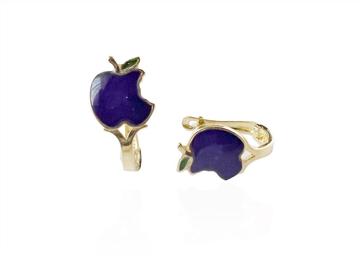 Mor Elma Model Çocuk Altın Küpe 