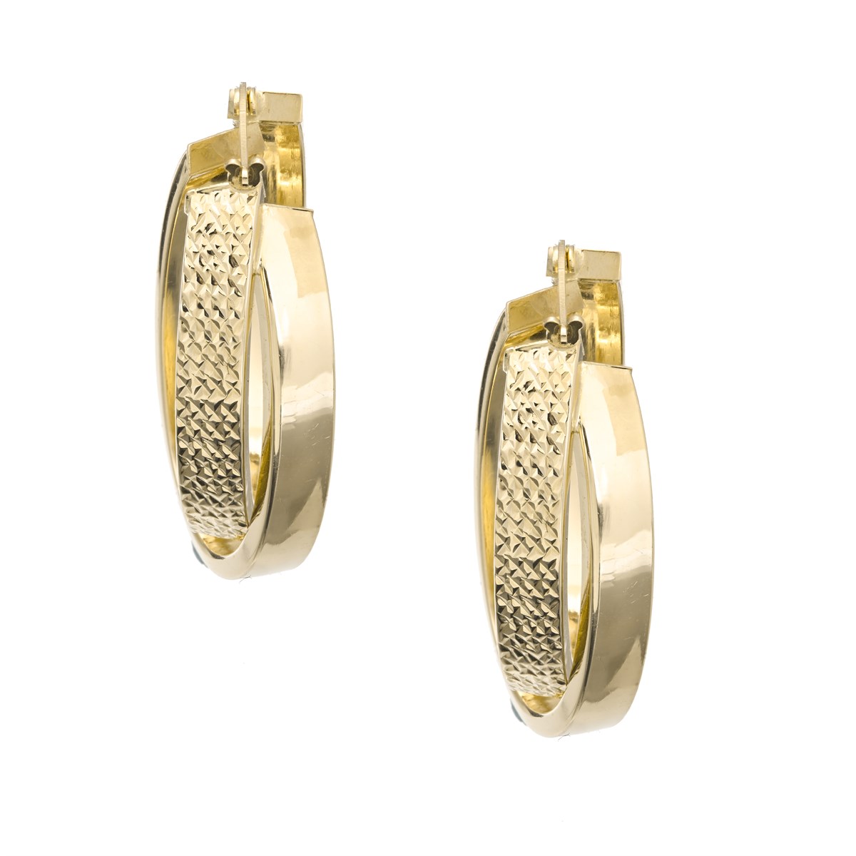 Oval İkili Desenli Altın Küpe