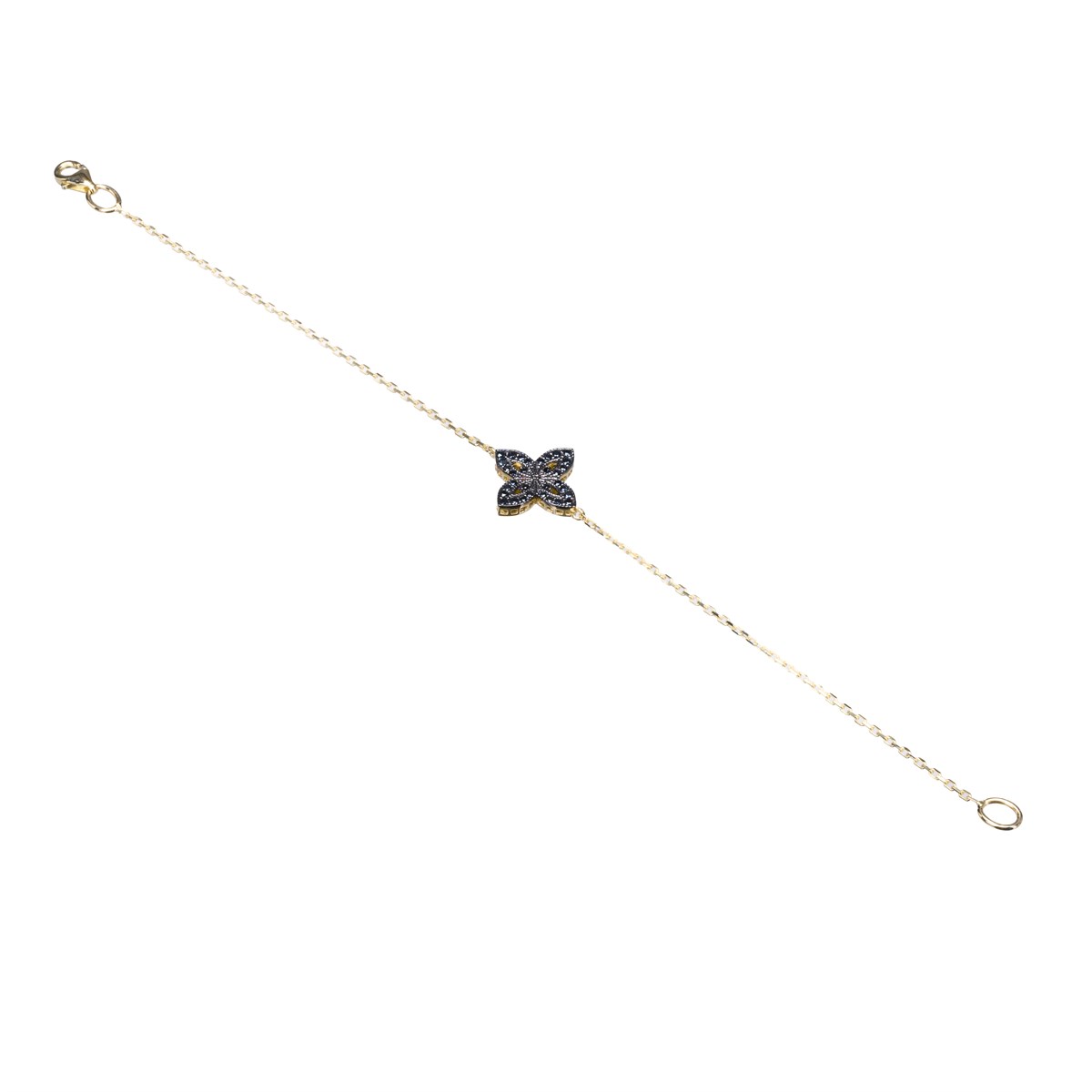 Siyah Taşlı Yonca Model Altın Bileklik