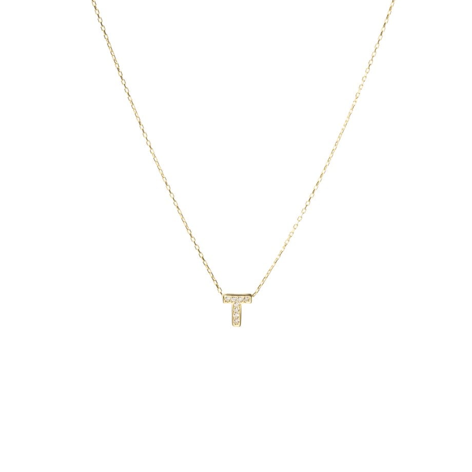 T Harfli Taşlı Altın Kolye