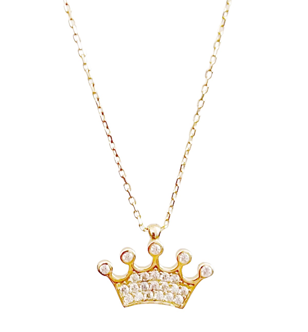 Taşlı Taç Model Altın Kolye 