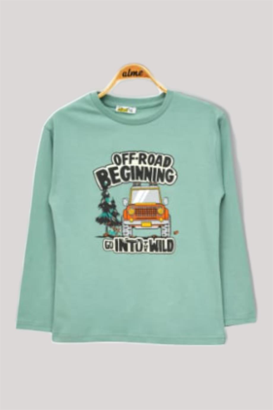 ALG Erkek Çock Off-Road Baskılı Uzun Kollu T-shirt 224045 Çağla Yeşili