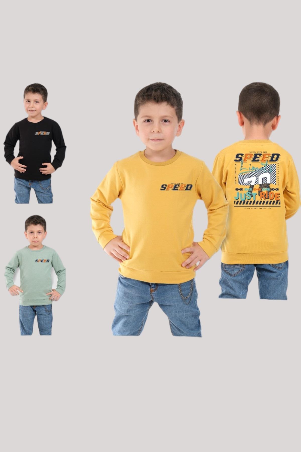 ALG Erkek Çocuk 3-8 Yaş Speed Baskılı Şardonlu Sweatshirt 224473 Hardal