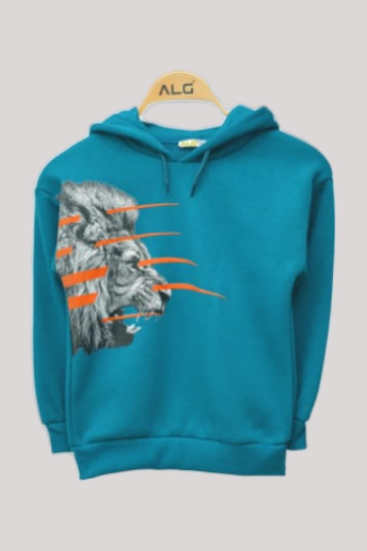 ALG Erkek Çocuk Aslanlı Şardonlu Kapüşonlu Sweatshirt 223649 Zümrüt Yeşil