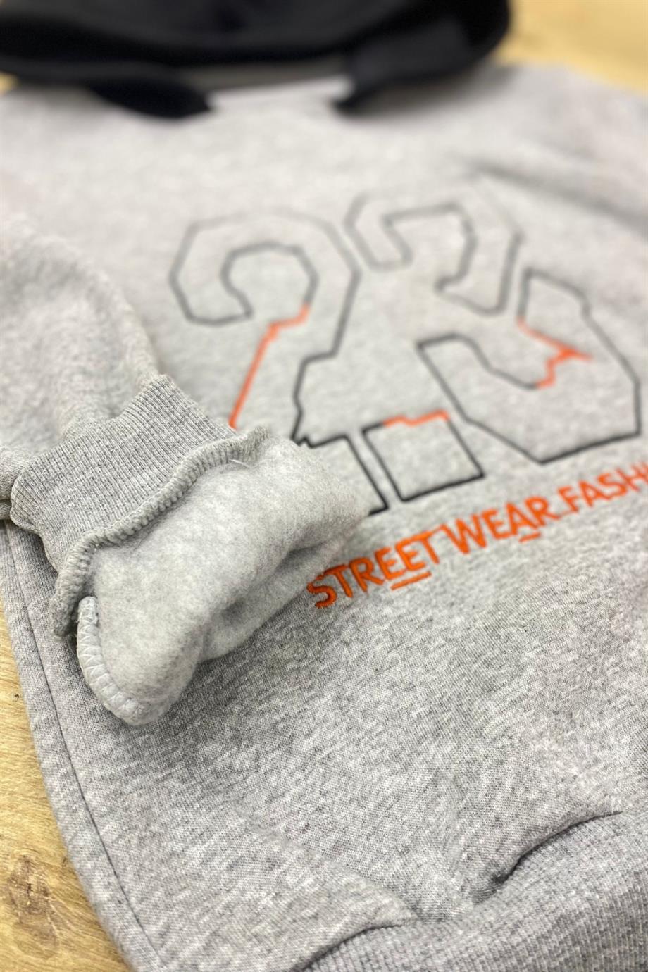 ALG Unisex Nakışlı Kapüşonlu Şardonlu Sweatshirt 324401 Gri